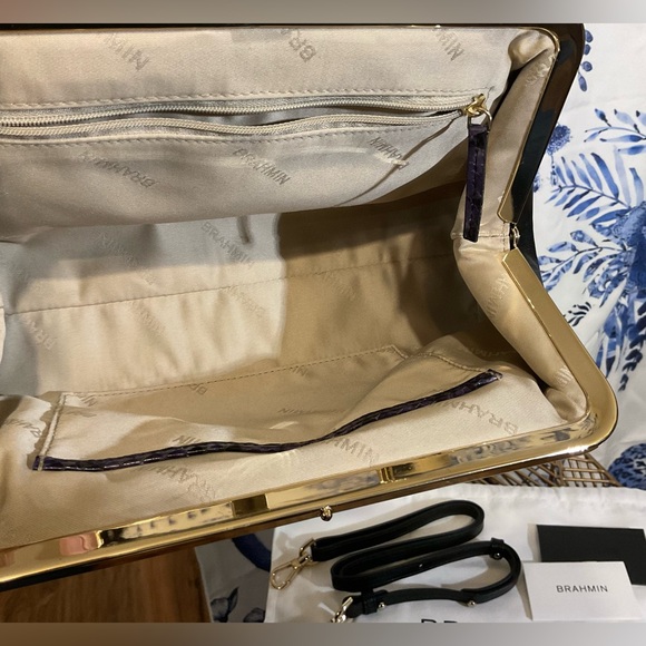 Brahmin Emmett Frame ClutchwCrossbody Strap N Purple Potion Winterlight Leather - Picture 4 of 7